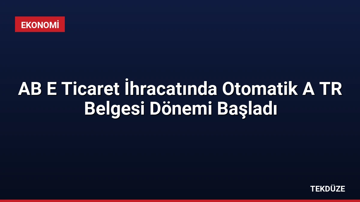 AB E Ticaret İhracatında Otomatik A TR Belgesi Dönemi Başladı